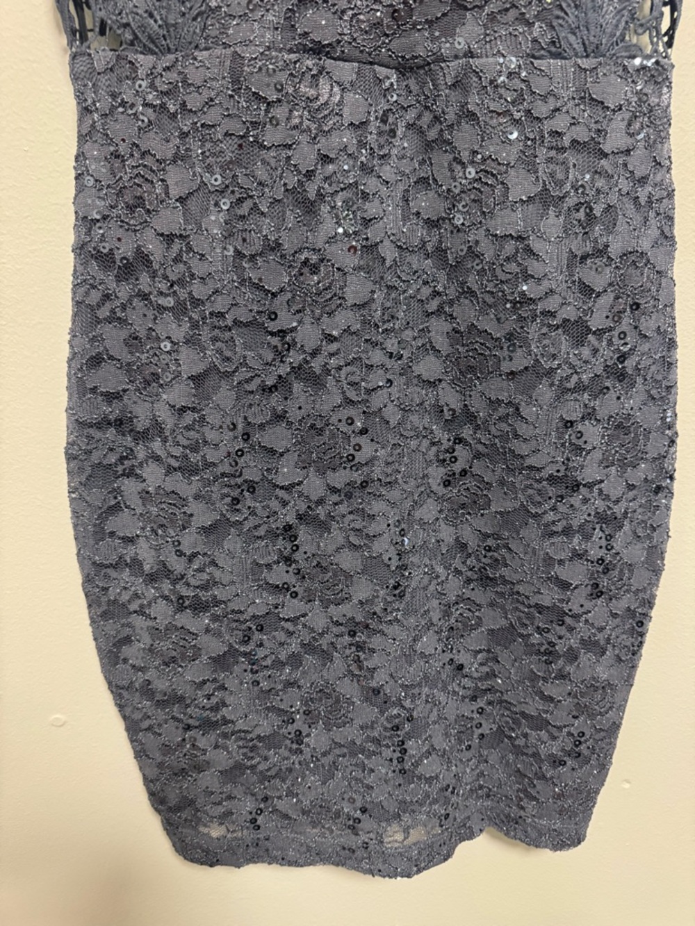 Windsor Floral Lace  Gray Halter Neck Sequin Mini Dress Side Cutouts - Picture 7 of 9